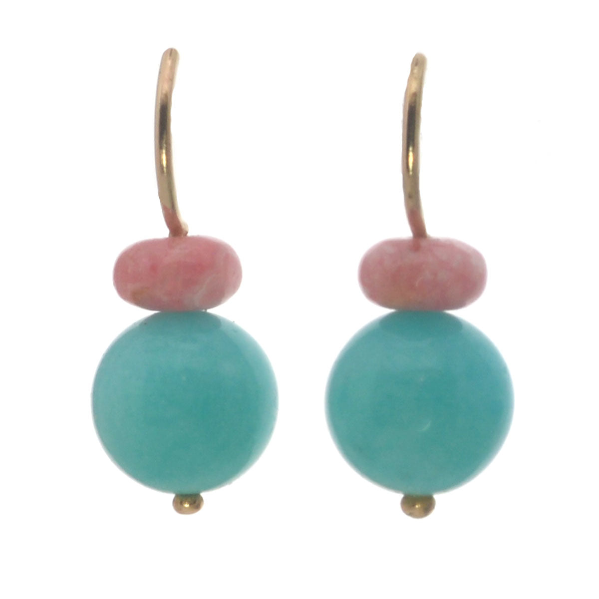 Pom Pom Hooplet Earrings Amazonite Rhodochrosite