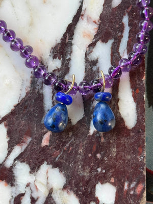 Pom Pom Pear Hooplet Earrings Lapis Sodalite