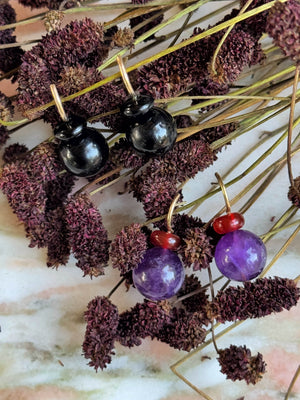 Pom Pom Hooplet Earrings Carnelian Amethyst