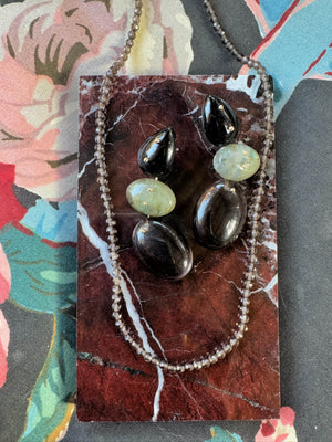 Mobile Earrings Onyx Labradorite Smoky Quartz