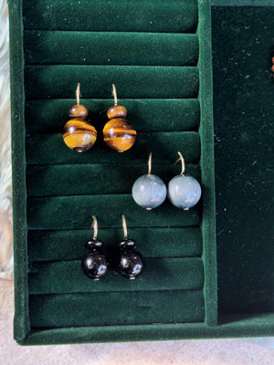 Pom Pom Hooplet Earrings Tigers Eye