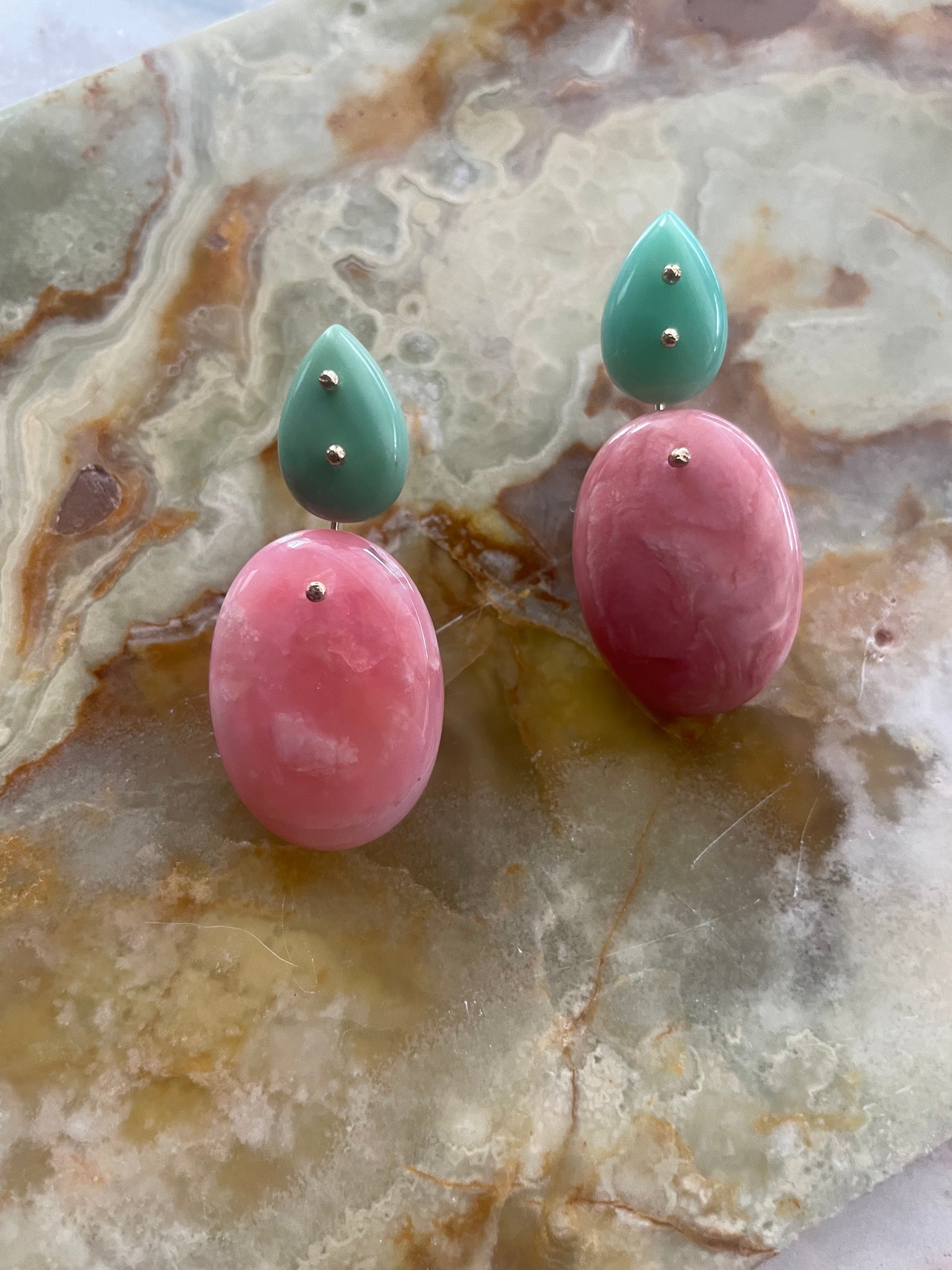 Mobile Earrings Chrysoprase Pink Opal