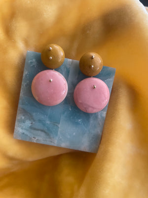 Mobile Earrings Yellow Jasper Pink Opal