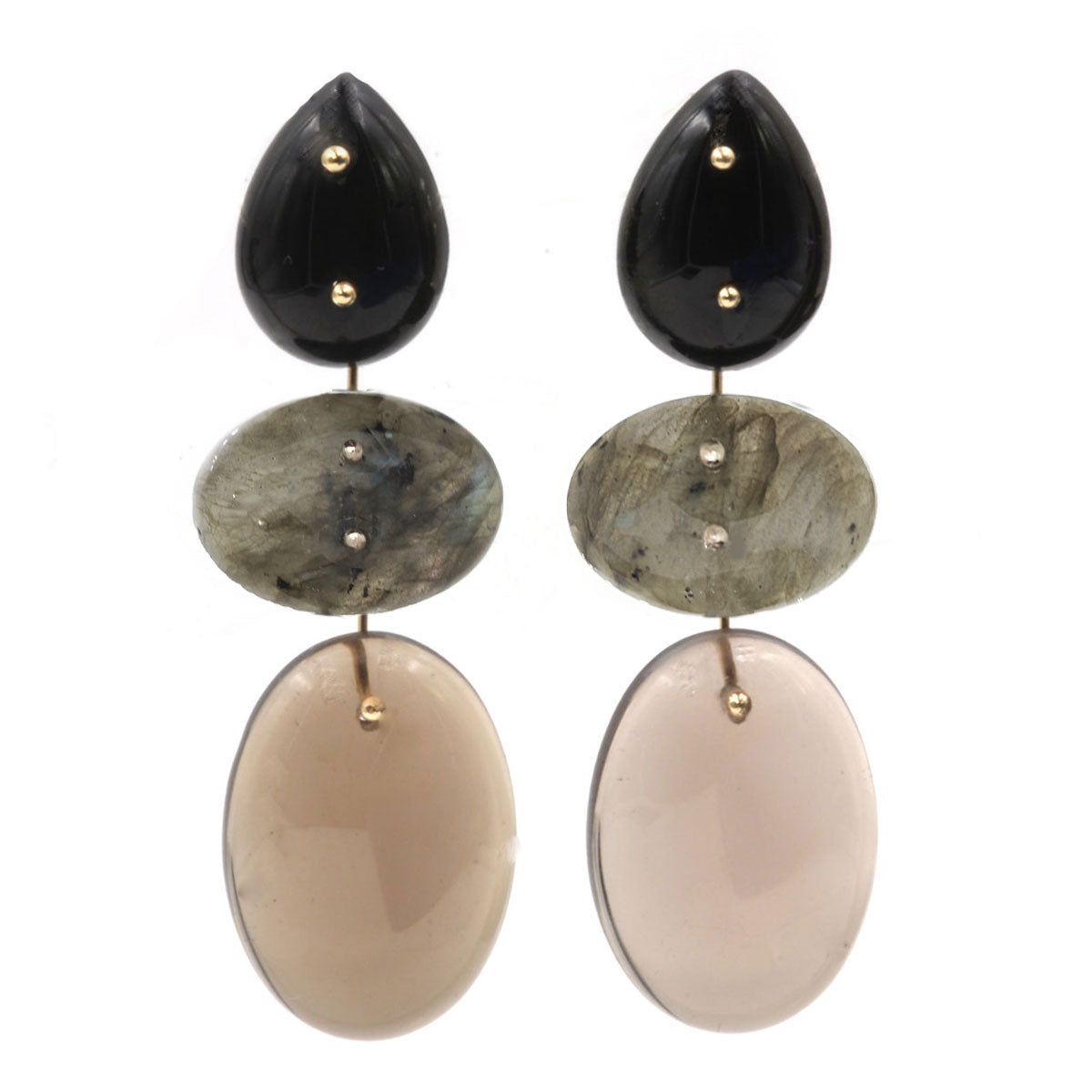 Mobile Earrings Onyx Labradorite Smoky Quartz