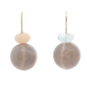 Pom Pom Hooplet Earrings Peach Calcite Aqumarine Sunstone