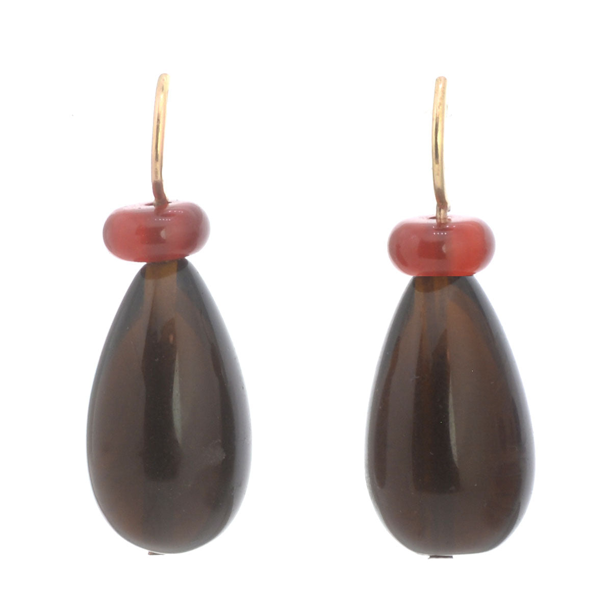 Pom Pom Pear Hooplet Earrings Carnelian Smoky Quartz