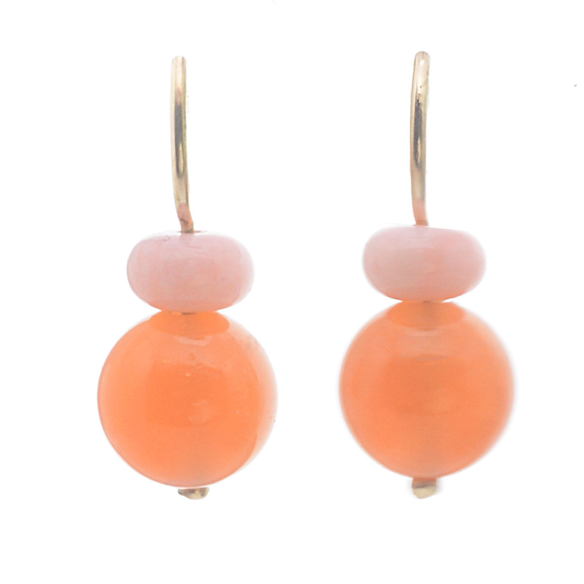 Pom Pom Hooplet Earrings Orange Chalcedony Pink Opal