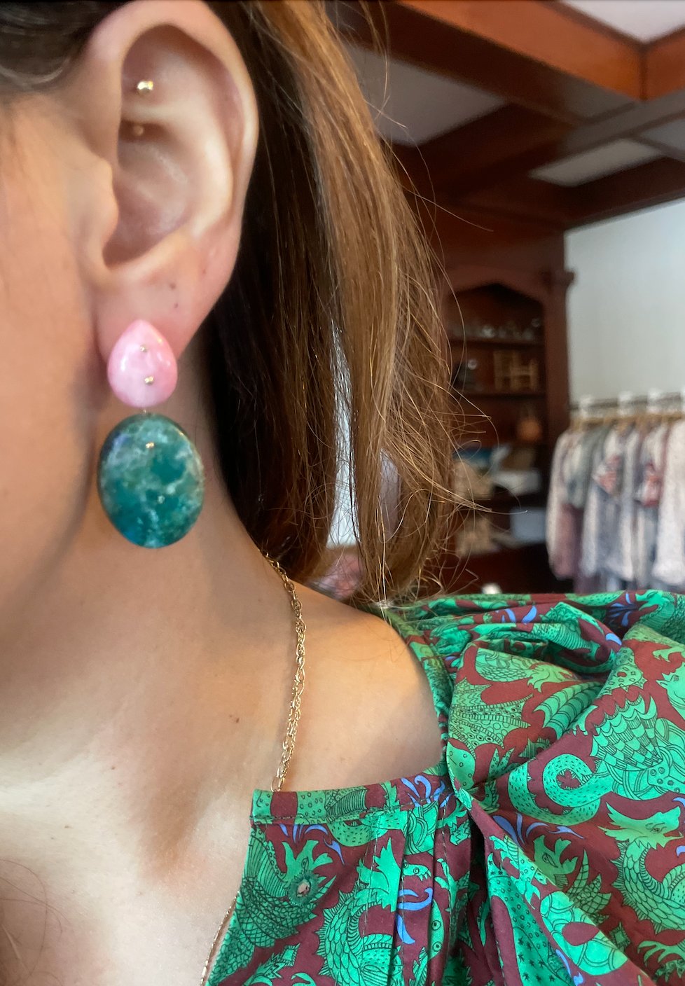 Mobile Earrings Pink Opal Chrysoprase