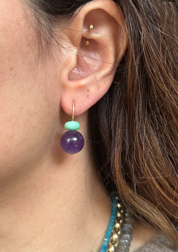 Pom Pom Hooplet Earrings Chrysoprase Amethyst