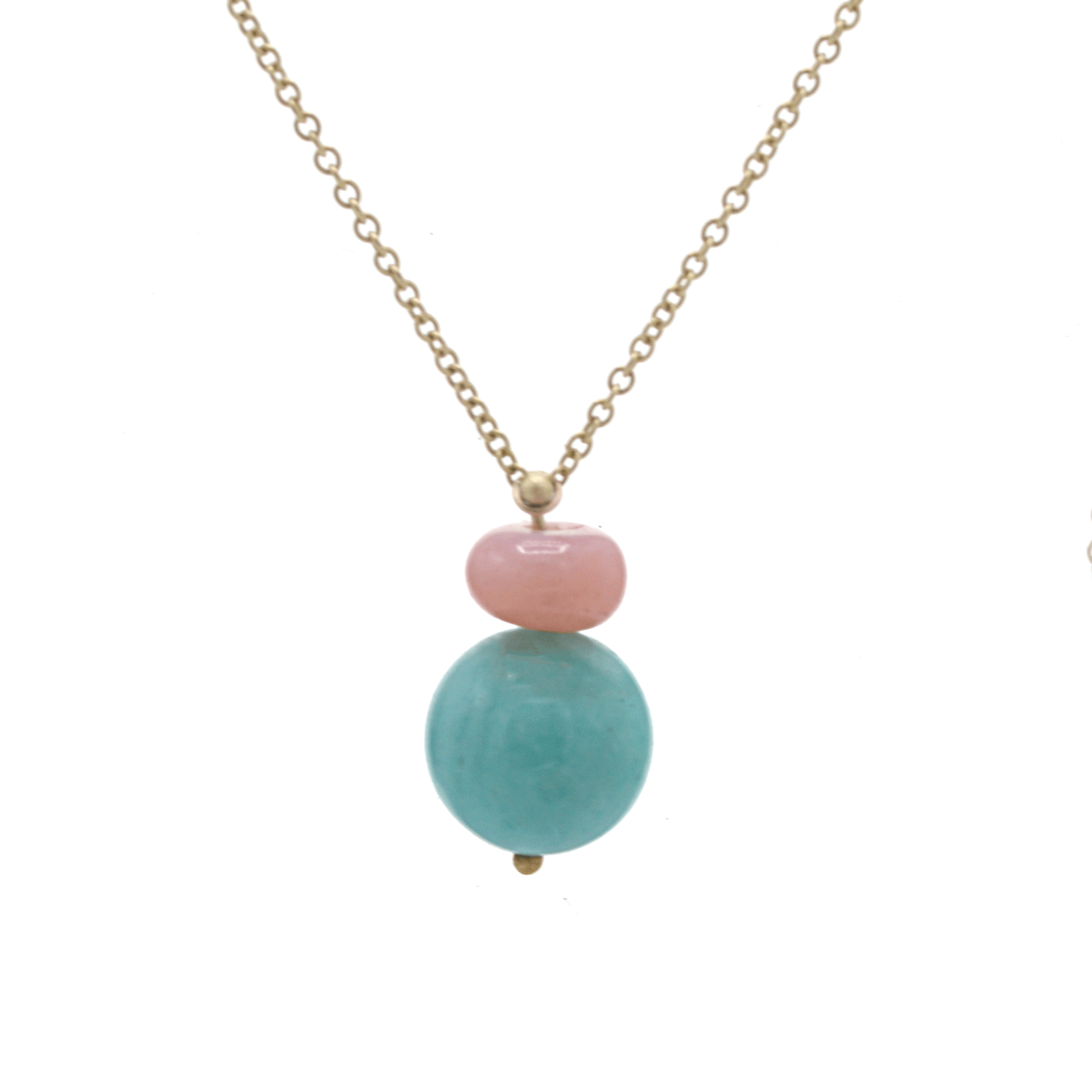 Pom Pom Necklace Amazonite Pink Opal