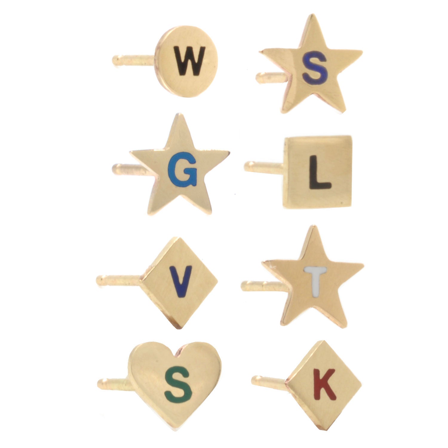 Custom Enamel Initial Shape Stud Earring