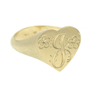 Custom Floral Heart Engraved Signet Ring