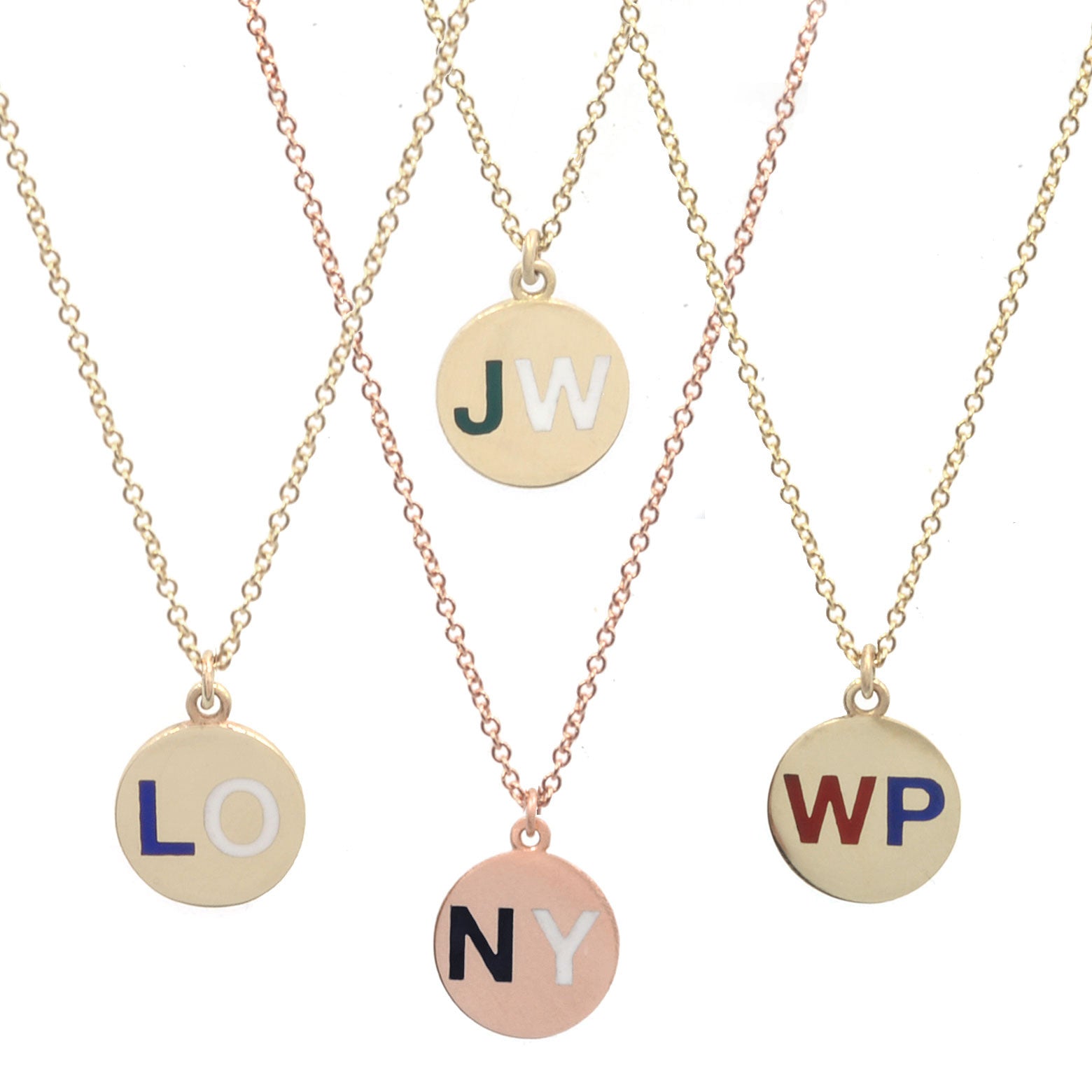 Custom Enamel Round Two Initial Necklace
