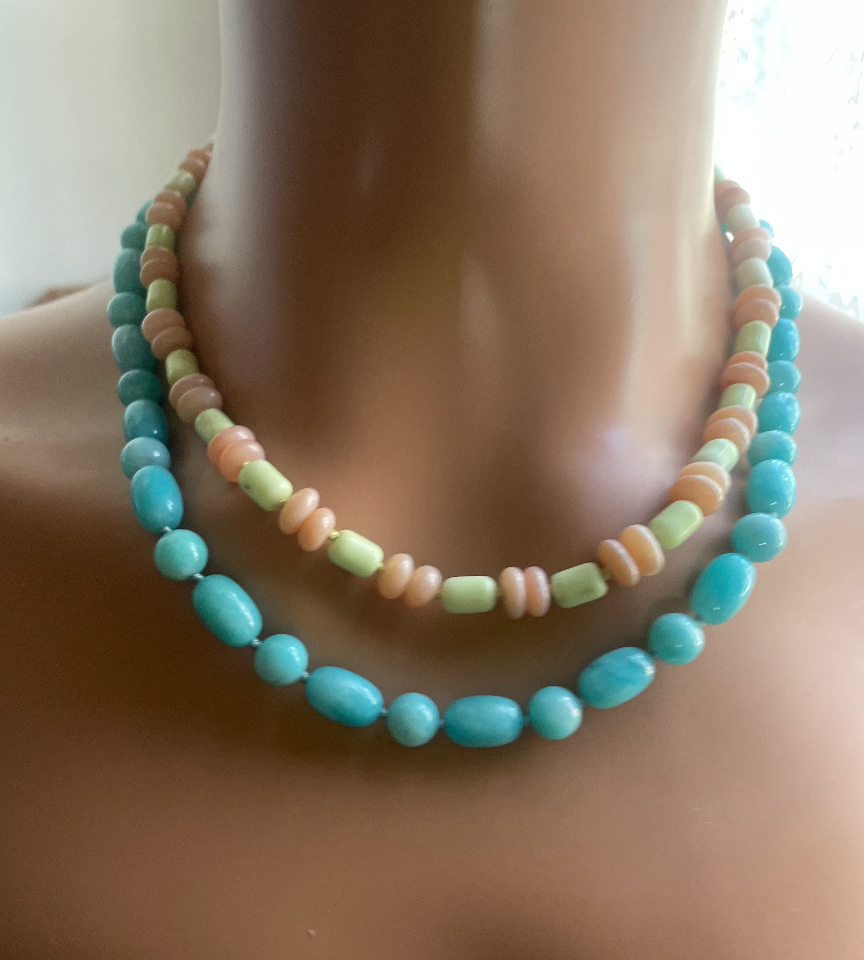 Beaded Pink Opal and Lemon Chrysoprase Necklace